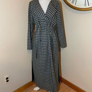 Line & Dot Plaid Long Trench Coat Blazer Career  6